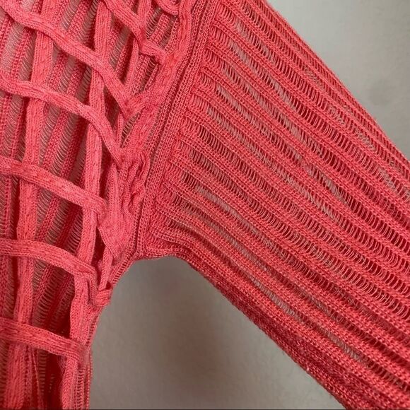 VTG Coral Sheer Floral Overlay Sweater OS Sonia - Picture 10 of 16